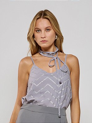 Regata Juliana Chiffon Bordada Cinza