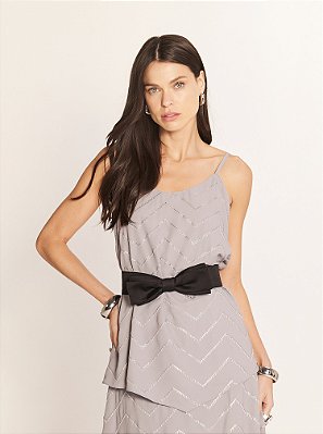 Regata Juliana Chiffon Bordada Cinza