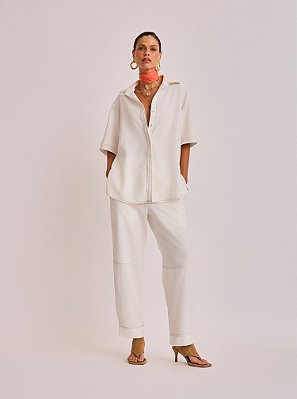 Coordenado Paula Alfaiataria Twill Pesponto Off White