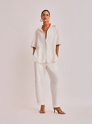 Coordenado Paula Alfaiataria Twill Pesponto Off White