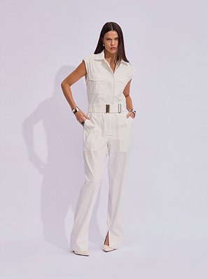Macacão Liliana Alfaiataria com Cinto Off White