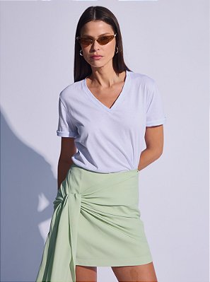 Short Saia Marcia Crepe com Faixa Verde Menta