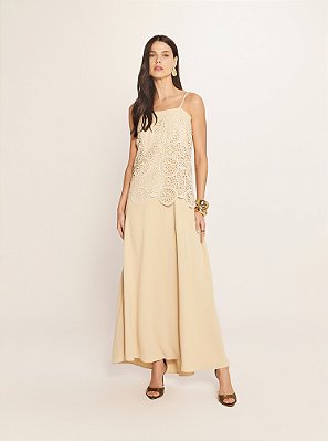 Vestido Daniela Detalhe Crochê Creme