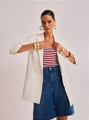 Blazer Sabrine em Alfaiataria Alongado Off White