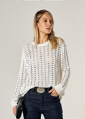 Blusa Josy de Tricot Ponto Crochê Branca