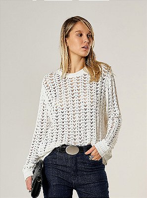 Blusa Josy de Tricot Ponto Crochê Branca