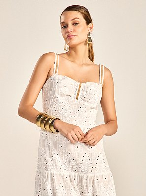 Vestido Longo Eduarda de Laise com Busto Franzido Off White