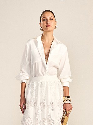 Camisa Beatriz de Tricoline com Elastano Manga Longa Off White