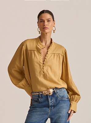 Camisa Malu Linho Viscose Vivo Caramelo