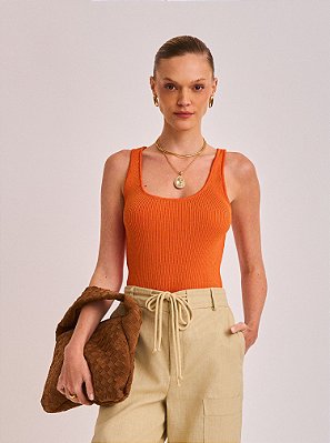 Regata Luiza de Tricot Ponto Aberto Laranja