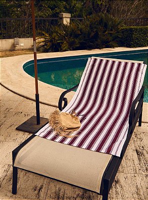 Toalha de Banho de Piscina Listrada Vinho e Off White