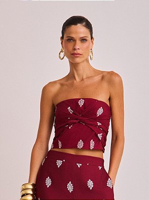 Top Valeria Acetinado Estampado Vinho