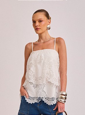 Top Jade de Renda com Alça Off White