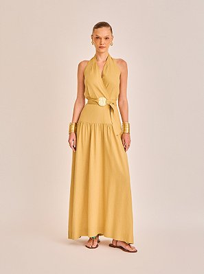 Vestido Midi Zoe de Visco Linen Caramelo