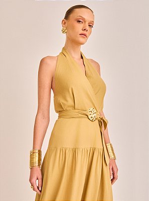 Vestido Midi Zoe Visco Linen Caramelo
