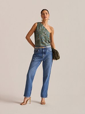 Calça Jeans Janaina Puídos Lavagem Stone Azul