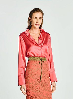 Camisa Solaris Acetinada Punho Largo Coral
