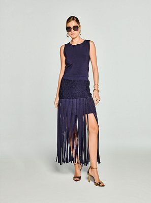 Conjunto Blusa e Saia Jane Tricot Marinho