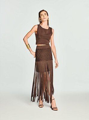 Conjunto Blusa e Saia Jane Tricot Marrom