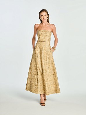 Saia Longa Golden Jacquard Godê Dourada