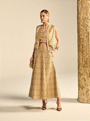 Saia Longa Golden Jacquard Godê Dourada