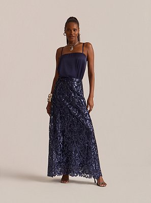 Saia Longa Bloom Paetê Marinho