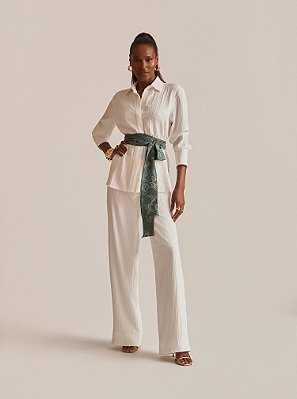 Conjunto Camisa e Calça Ember Cinto Faixa Branco