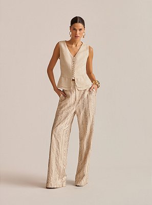Calça Essence Linho Bordado Bege