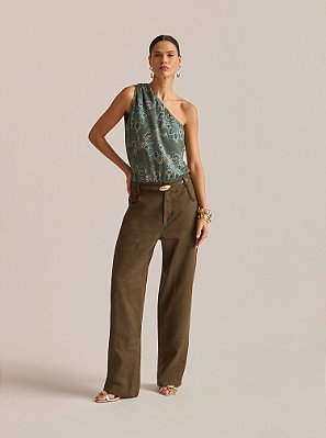 Calça Moss Linho Recortes Verde