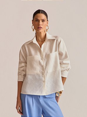 Camisa Linen Linho Bolsos Off White