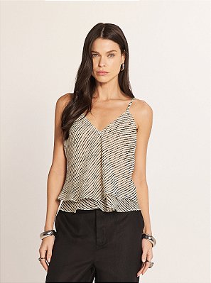 Blusa Line Alça Fina Listrada Off White e Preta