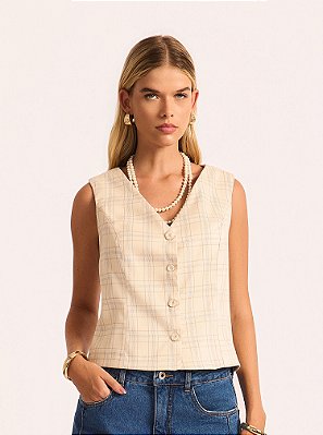 Colete Grid Alfaiataria Sarja Xadrez