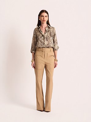 Calça Edge Reta Alfaiataria Sarja Bege