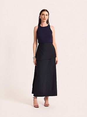 Saia Midi Shard Tafetá Marinho