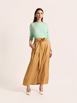 Saia Midi Flame Tricoline Bege