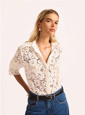 Camisa Velvet Renda Off White
