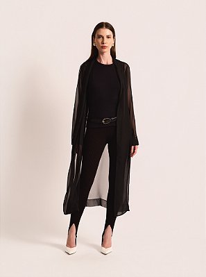 Casaco Trench Coat Layer Organza Preto