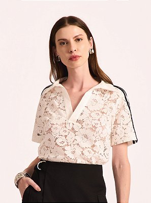Blusa Match Renda Off White e Preta