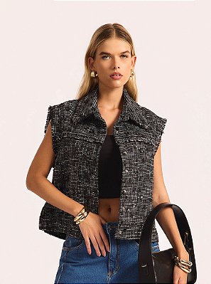 Colete Noir Tweed Paetês Preto