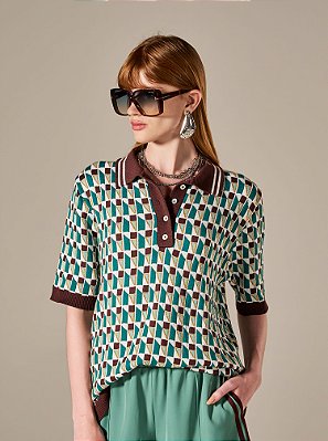 Polo Tricô Nenufar Estampado