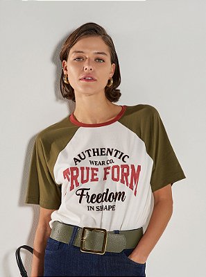 T-Shirt Bruna Bicolor Algodão Estampada