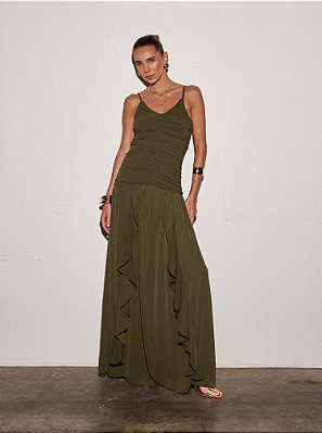 Vestido Longo Crepe Eliana Verde Militar