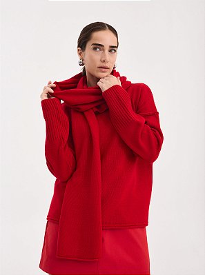 Blusa Tricot Ampla Gola Alta Vermelha
