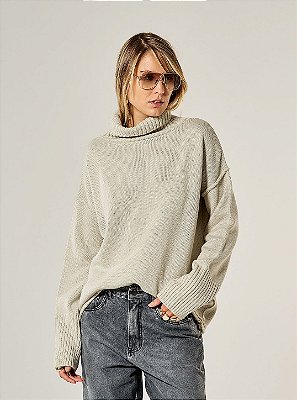 Blusa Tricot Ampla Gola Alta Bege