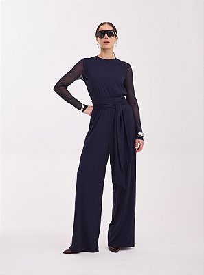 Macacão Anna com Blusa em Tule Marinho