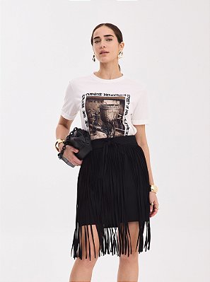 Saia Franja Bianca Preto com Cinto Marinho