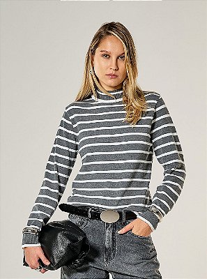 Blusa Trico Eliana Listrado Mescla Com Off