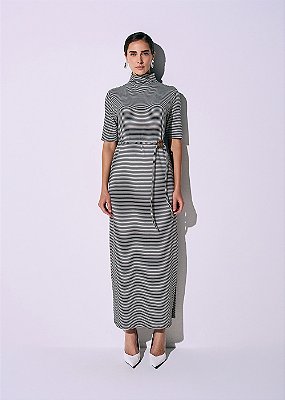 Vestido Moletinho Margot Listrado Branco e Preto