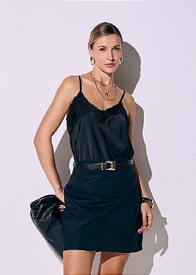 Shorts-Saia Tricoline Pâmela Preto