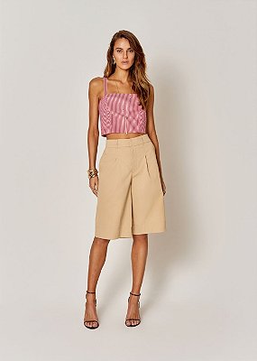 Bermuda Crepe Alfaitaria Marcella Bege